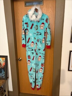 FRIENDS Aqua Holiday Kids One-Piece Footie with Faux Fur Hood